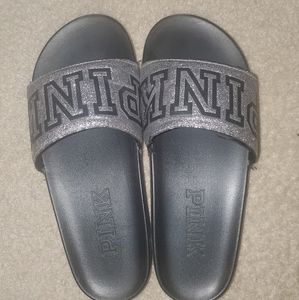 Women's vs pink glitter slides